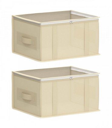 vidaXL Storage Box with Transparent Top Window 2 pcs Cream — Size: 50 x 30 x 25 cm