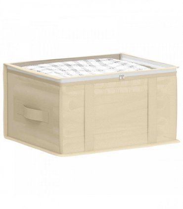 vidaXL Storage Box with Transparent Top Window 2 pcs Cream — Size: 50 x 30 x 25 cm