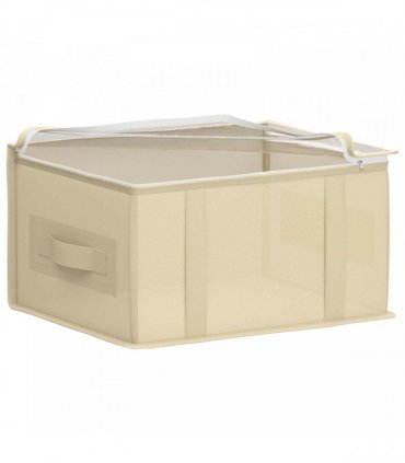vidaXL Storage Box with Transparent Top Window 2 pcs Cream — Size: 50 x 30 x 25 cm