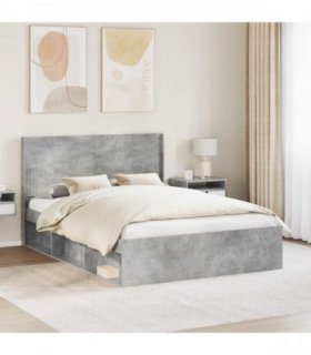 vidaXL Bed Frame with Storage and Headboard Concrete Grey 140 x 190 cm