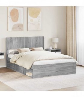 vidaXL Bed Frame with Storage and Headboard Grey Sonoma 140 x 200 cm