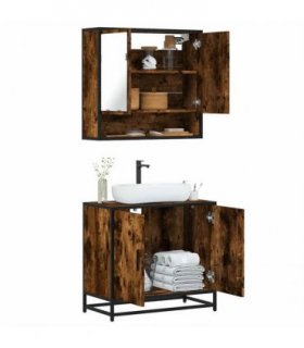 vidaXL 2 Piece Bathroom Furniture Set Smoked Oak Engineered Wood — V0672169295