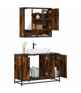 vidaXL 2 Piece Bathroom Furniture Set Smoked Oak Engineered Wood — V0672169296