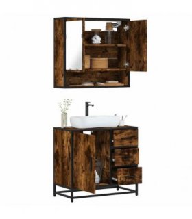 vidaXL 2 Piece Bathroom Furniture Set Smoked Oak Engineered Wood — V0672169297