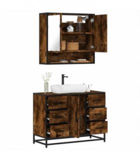 vidaXL 2 Piece Bathroom Furniture Set Smoked Oak Engineered Wood — V0672169298