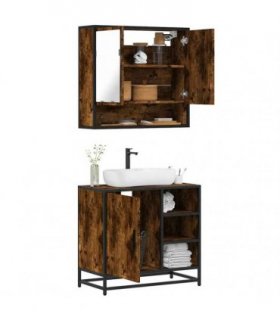 vidaXL 2 Piece Bathroom Furniture Set Smoked Oak Engineered Wood — V0672169299