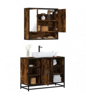 vidaXL 2 Piece Bathroom Furniture Set Smoked Oak Engineered Wood — V0672169300