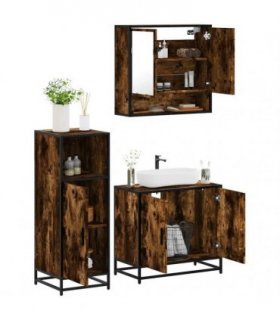 vidaXL 3 Piece Bathroom Furniture Set Smoked Oak Engineered Wood — V0672169301