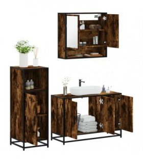vidaXL 3 Piece Bathroom Furniture Set Smoked Oak Engineered Wood — V0672169302