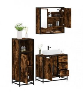 vidaXL 3 Piece Bathroom Furniture Set Smoked Oak Engineered Wood — V0672169303