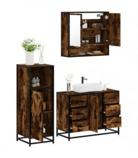 vidaXL 3 Piece Bathroom Furniture Set Smoked Oak Engineered Wood — V0672169304