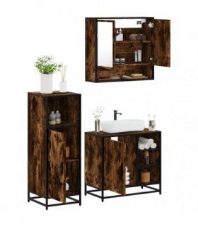 vidaXL 3 Piece Bathroom Furniture Set Smoked Oak Engineered Wood — V0672169305