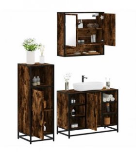 vidaXL 3 Piece Bathroom Furniture Set Smoked Oak Engineered Wood — V0672169306