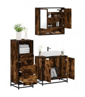 vidaXL 3 Piece Bathroom Furniture Set Smoked Oak Engineered Wood — V0672169307