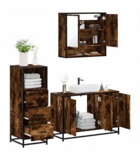 vidaXL 3 Piece Bathroom Furniture Set Smoked Oak Engineered Wood — V0672169308