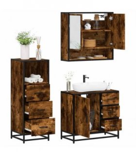 vidaXL 3 Piece Bathroom Furniture Set Smoked Oak Engineered Wood — V0672169309
