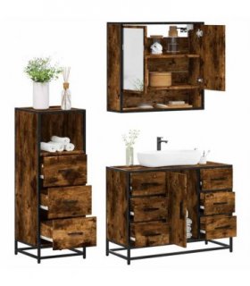 vidaXL 3 Piece Bathroom Furniture Set Smoked Oak Engineered Wood — V0672169310