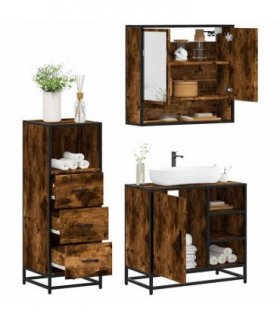 vidaXL 3 Piece Bathroom Furniture Set Smoked Oak Engineered Wood — V0672169311