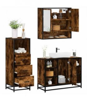vidaXL 3 Piece Bathroom Furniture Set Smoked Oak Engineered Wood — V0672169312