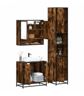 vidaXL 3 Piece Bathroom Furniture Set Smoked Oak Engineered Wood — V0672169313