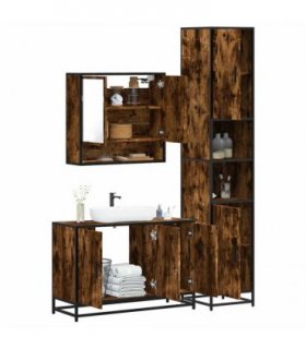 vidaXL 3 Piece Bathroom Furniture Set Smoked Oak Engineered Wood — V0672169314