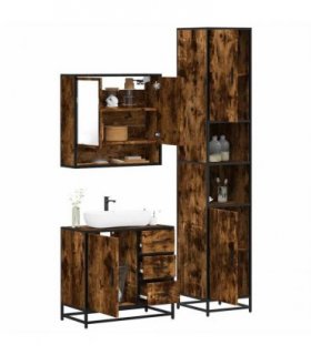 vidaXL 3 Piece Bathroom Furniture Set Smoked Oak Engineered Wood — V0672169315