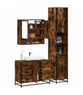 vidaXL 3 Piece Bathroom Furniture Set Smoked Oak Engineered Wood — V0672169316