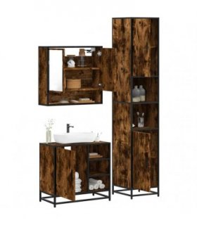 vidaXL 3 Piece Bathroom Furniture Set Smoked Oak Engineered Wood — V0672169317