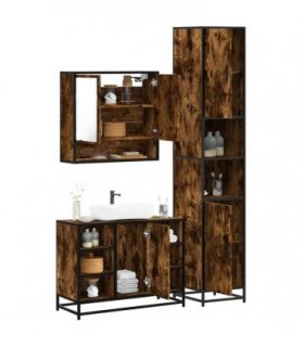 vidaXL 3 Piece Bathroom Furniture Set Smoked Oak Engineered Wood — V0672169318