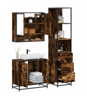 vidaXL 3 Piece Bathroom Furniture Set Smoked Oak Engineered Wood — V0672169319