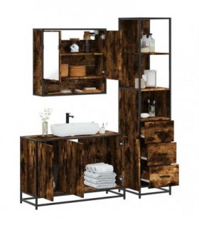 vidaXL 3 Piece Bathroom Furniture Set Smoked Oak Engineered Wood — V0672169320