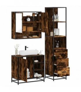 vidaXL 3 Piece Bathroom Furniture Set Smoked Oak Engineered Wood — V0672169322