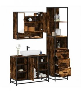 vidaXL 3 Piece Bathroom Furniture Set Smoked Oak Engineered Wood