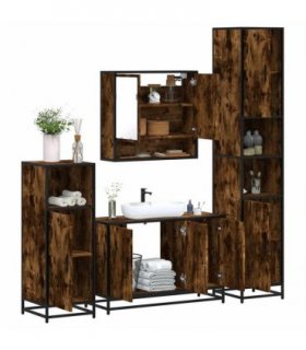 vidaXL 4 Piece Bathroom Furniture Set Smoked Oak Engineered Wood — V0672169325