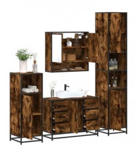 vidaXL 4 Piece Bathroom Furniture Set Smoked Oak Engineered Wood — V0672169327