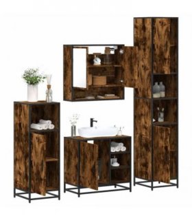 vidaXL 4 Piece Bathroom Furniture Set Smoked Oak Engineered Wood — V0672169328