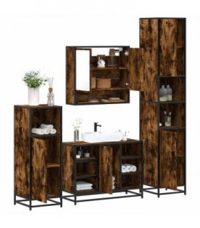 vidaXL 4 Piece Bathroom Furniture Set Smoked Oak Engineered Wood — V0672169329