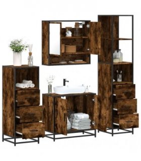 vidaXL 4 Piece Bathroom Furniture Set Smoked Oak Engineered Wood — V0672169330