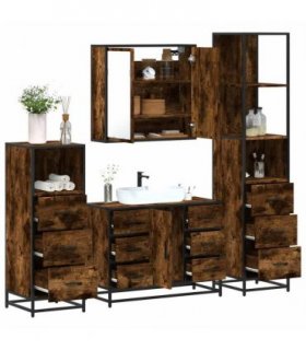 vidaXL 4 Piece Bathroom Furniture Set Smoked Oak Engineered Wood — V0672169331