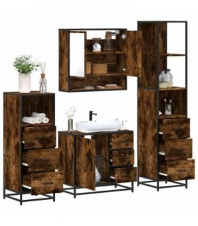 vidaXL 4 Piece Bathroom Furniture Set Smoked Oak Engineered Wood — V0672169332