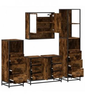 vidaXL 4 Piece Bathroom Furniture Set Smoked Oak Engineered Wood — V0672169333