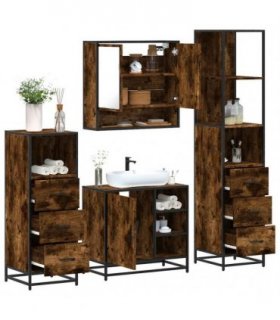vidaXL 4 Piece Bathroom Furniture Set Smoked Oak Engineered Wood — V0672169334