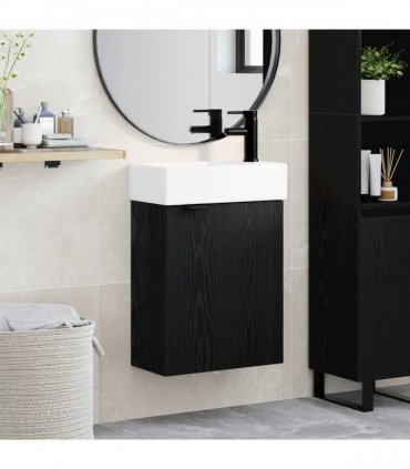 vidaXL Bathroom Vanity Unit with Tap Black Oak 45.5 x 22.5 x 84 cm — Model: Right hand