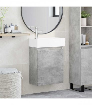 vidaXL Bathroom Vanity Unit with Tap Concrete Grey 45.5 x 22.5 x 84 cm — Model: with left faucet