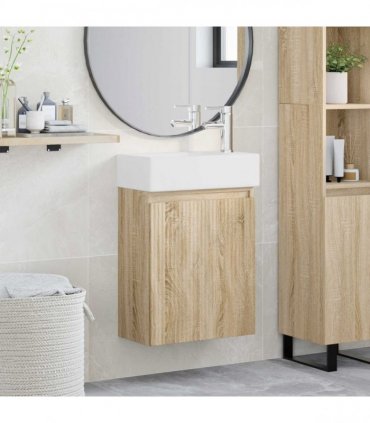 vidaXL Bathroom Vanity Unit with Tap Sonoma Oak 45.5 x 22.5 x 84 cm — Model: with right faucet