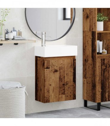 vidaXL Bathroom Vanity Unit with Tap Old Wood 45.5 x 22.5 x 84 cm — Model: with left faucet