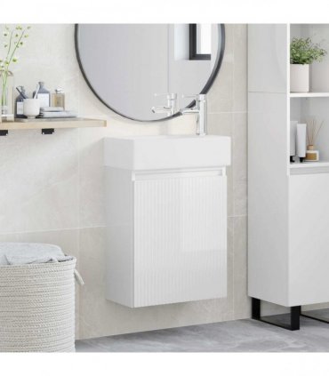 vidaXL Bathroom Vanity Unit with Tap High Gloss White — Model: with right faucet