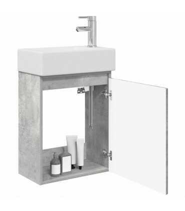 vidaXL Bathroom Vanity Unit with Tap Concrete Grey 45.5 x 22.5 x 84 cm — Model: with right faucet