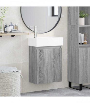 vidaXL Bathroom Vanity Unit with Tap Grey Sonoma 45.5 x 22.5 x 84 cm — Model: with left faucet