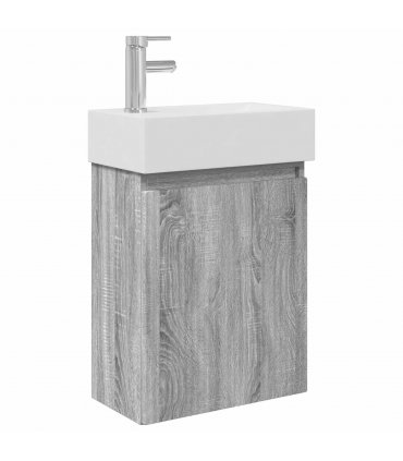 vidaXL Bathroom Vanity Unit with Tap Grey Sonoma 45.5 x 22.5 x 84 cm — Model: with left faucet